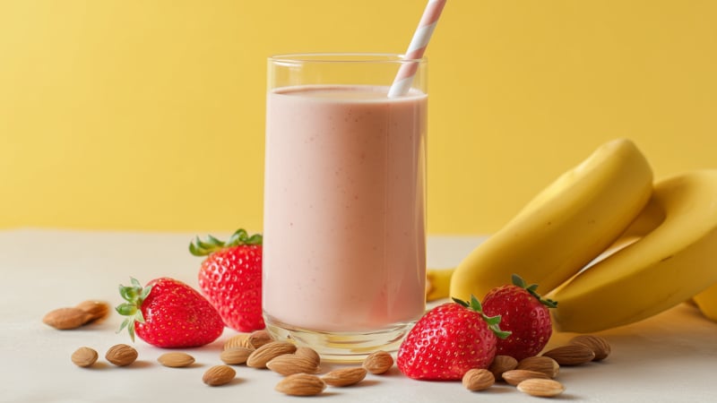 Aardbei, banaan & amandel smoothie