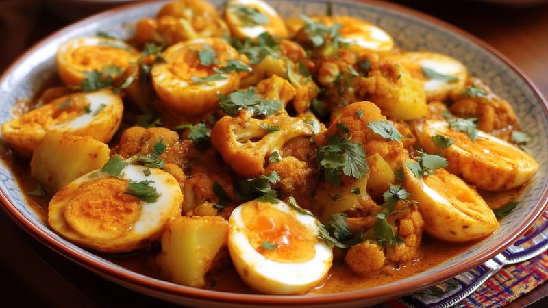 Curry met bloemkool, ei & aardappel