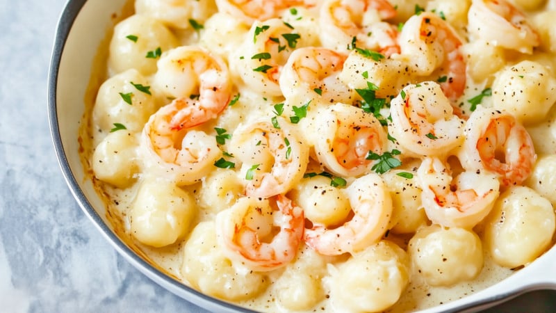 Gnocchi met garnalen en knoflook-parmezaansaus