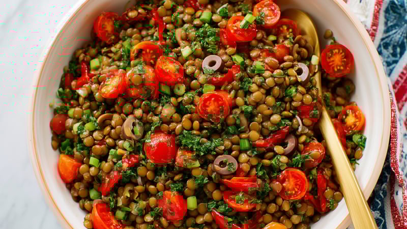 Mediterrane Linzensalade met Citroendressing