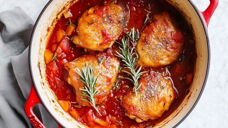 Pollo in Potacchio - Gestoofde kip met tomaten en rozemarijn
