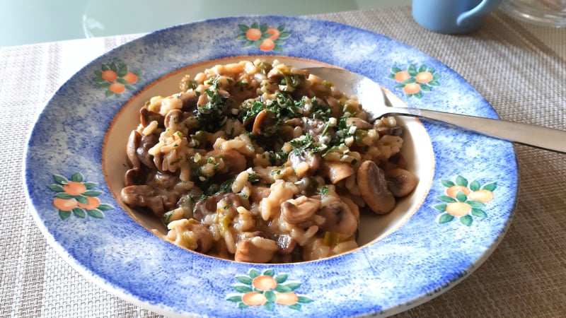 Risotto met champignons, prei en gorgonzola