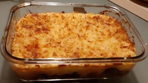Ovenschotel witlof met pittige gekruid gehakt en aardappelpuree