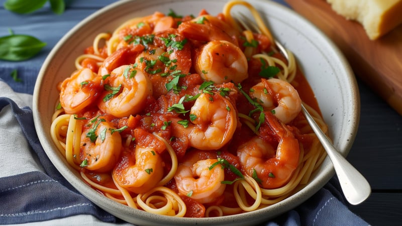 Spaghetti Marinara met Garnalen