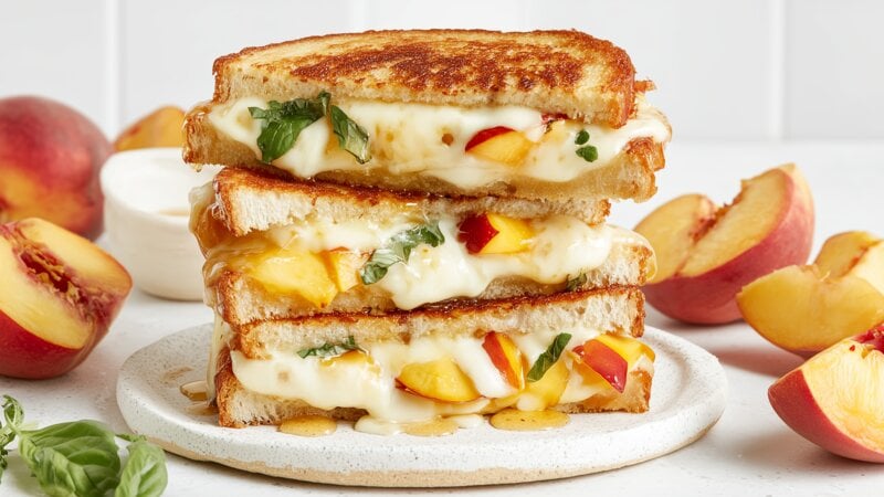 Tosti met perzik, honing en mozzarella