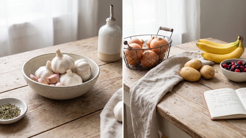 Wat moet je niet samen met knoflook bewaren?