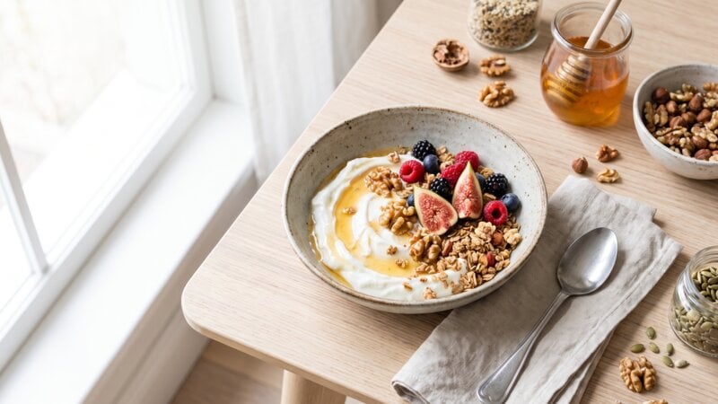 Wat kun je het beste eten bij Griekse yoghurt om aan te komen?