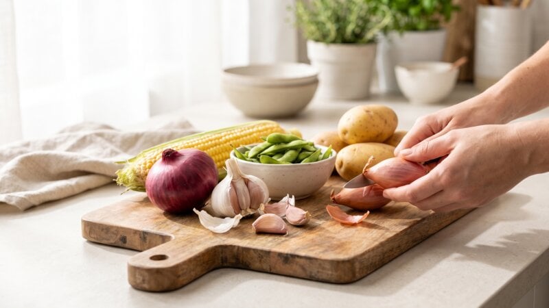 Welke groente moet men eerst pellen om te kunnen eten?