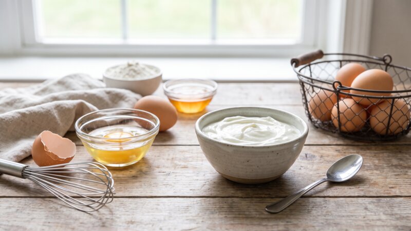 Wat is de verhouding tussen eieren en yoghurt?