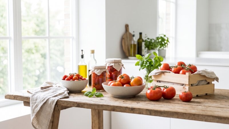 Hoe bewaar je een grote hoeveelheid tomaten?