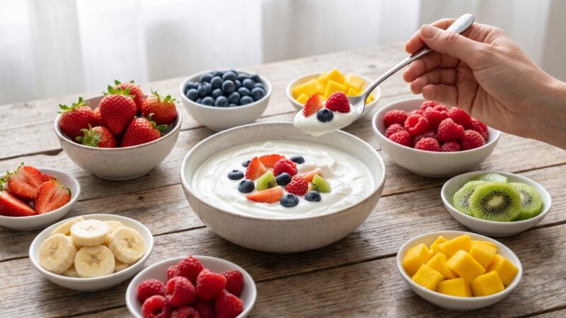 Wat voor fruit door kwark?