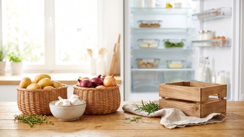 Moeten uien of aardappelen in de koelkast bewaard worden?