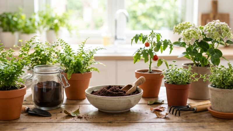 Welke planten gaan goed op koffieprut?