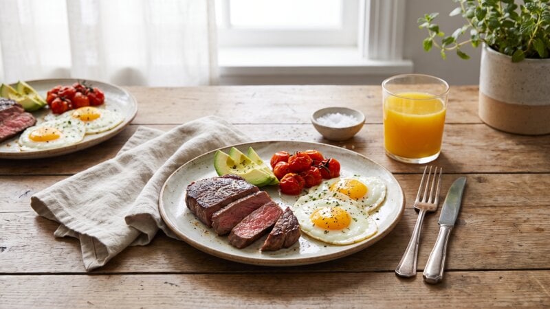 Kun je biefstuk en eieren tegelijk eten?