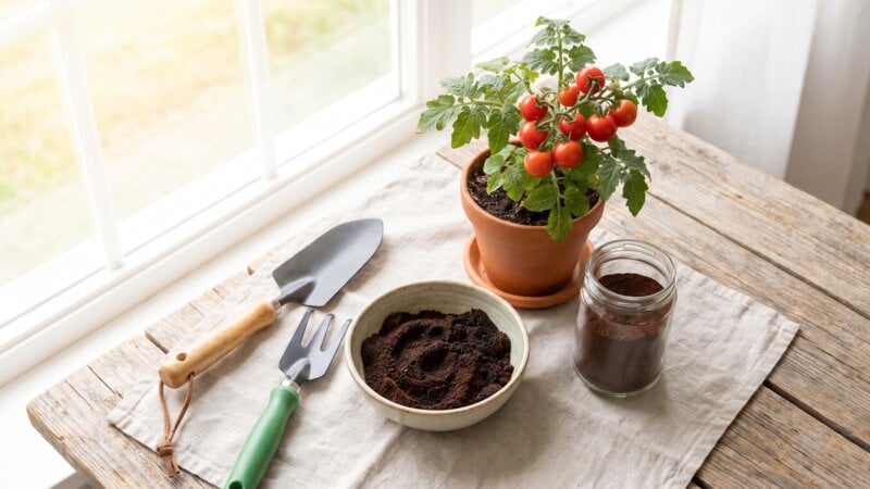 Hoe vaak moet ik koffiedik op mijn tomatenplanten strooien?