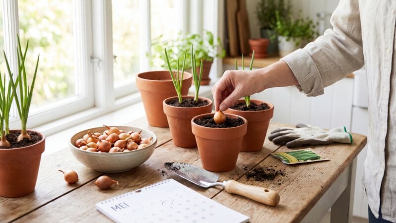 Kan ik uien in mei planten?