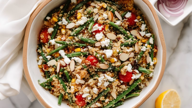 Zomerse Quinoa Salade met Sperziebonen en Maïs