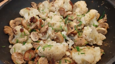 Gebakken bloemkool met champignons en Boursin