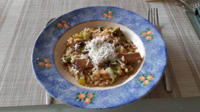 Risotto met eekhoorntjesbrood en prei