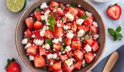 Aardbei, Watermeloen Feta salade met Honing-Limoen Dressing