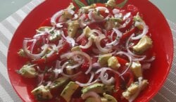 Tomatensalade met avocado en rode ui