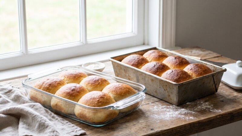 Is het beter om broodjes in een glazen of een metalen bakvorm te bakken?