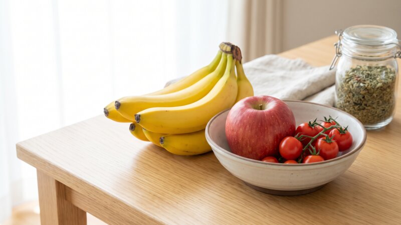 Waarnaast mogen bananen absoluut niet bewaard worden?
